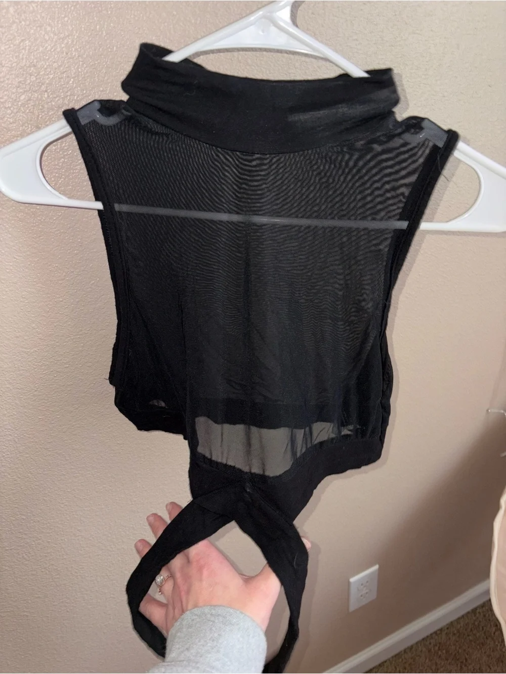Black Sheer Sleeveless Turtleneck Bodysuit with crossbody wrap - Picture 1 of 3